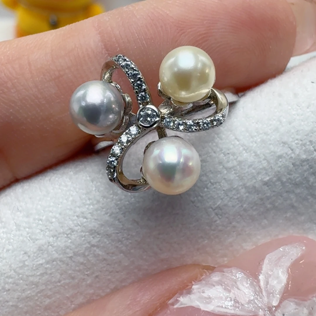 戒指银S925镶嵌海水珍珠@@yj365