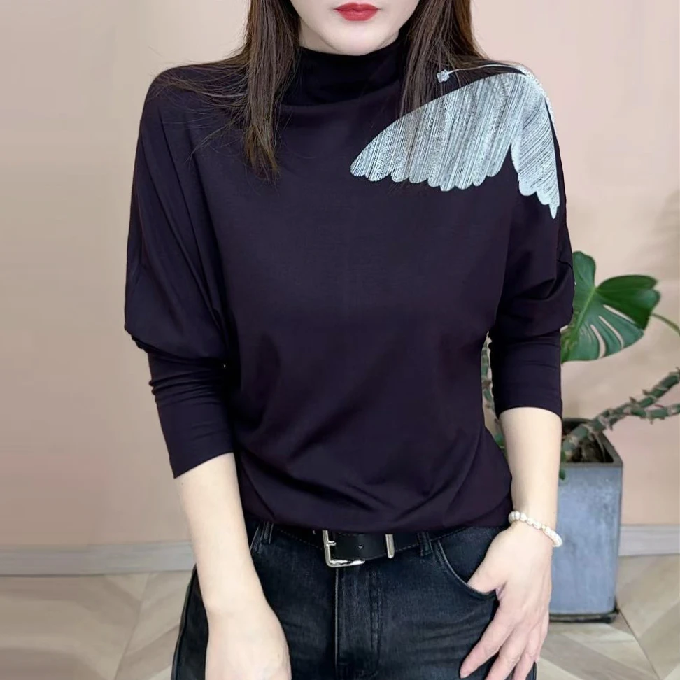 2025秋冬新款半高领时尚长袖T恤修身显瘦小衫减龄女士打底衫8207