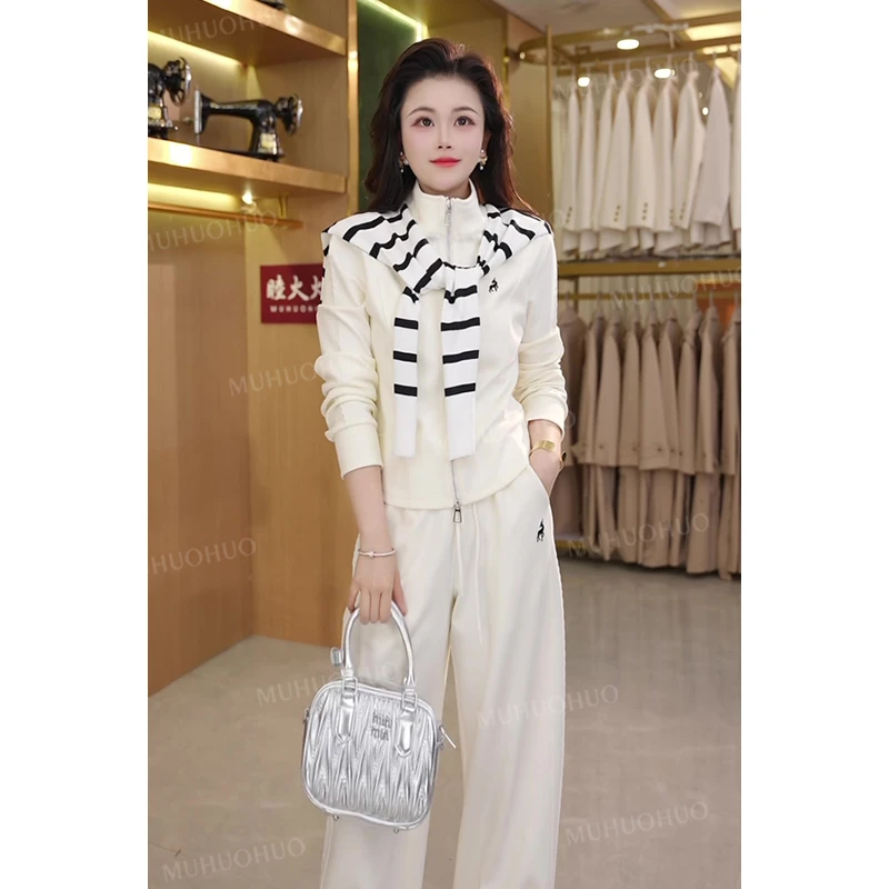2025春季新款气质女生时尚两件套立领拉链卫衣+直筒裤套装