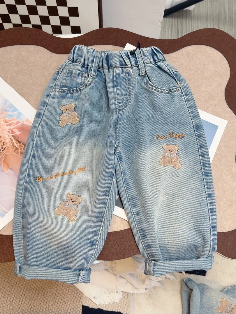 儿童牛仔裤2025新款秋季男女宝宝洋气卡通直筒裤中小童休闲阔腿裤