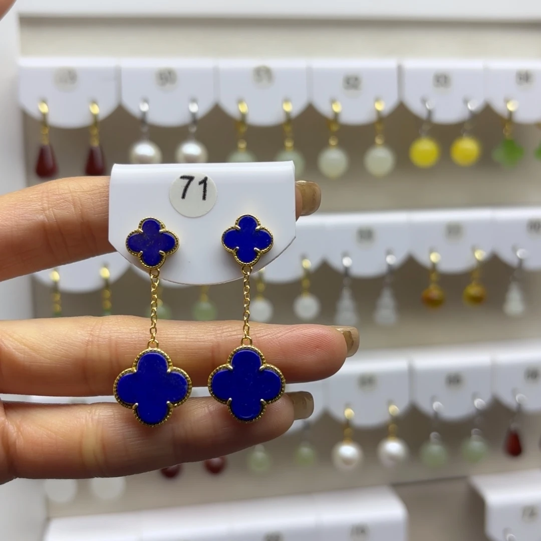 青金石银S925镶嵌耳饰