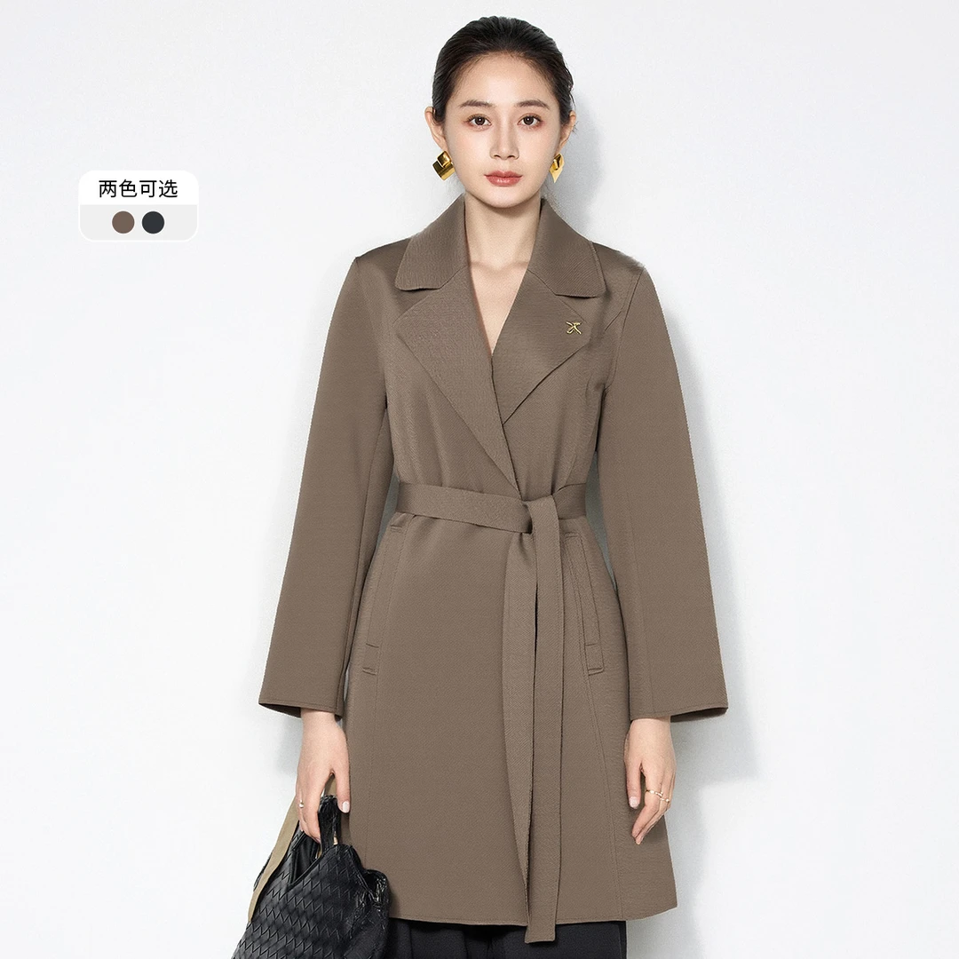 【丽公主专属】马天奴收腰毛外套西装领长款毛呢大衣VHA519JLX0