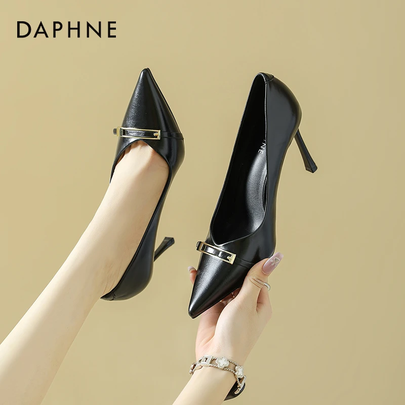 达芙妮黑色高跟鞋女款2025新款秋季法式单鞋不累脚职业通勤工作鞋
