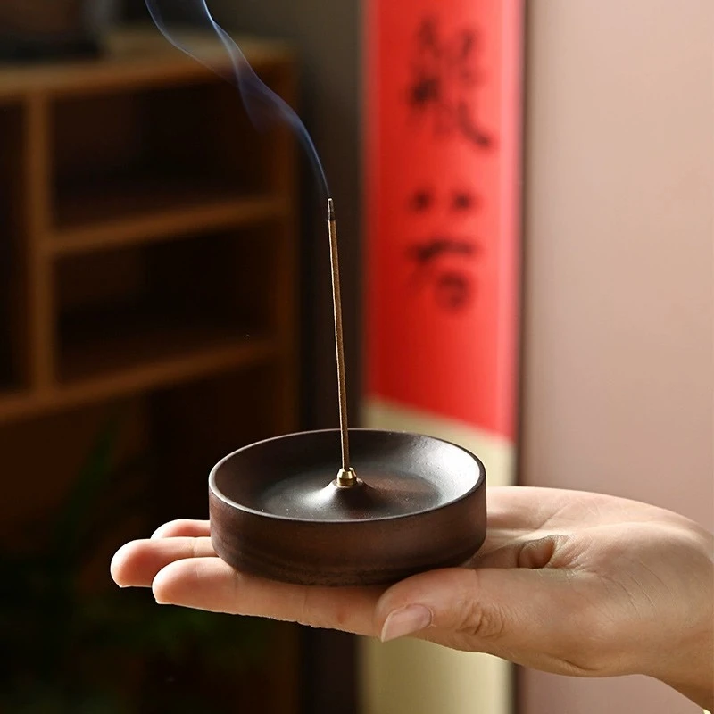 北美黑胡桃木香插线香底座整块实木茶道香炉中式沉香盘托家用茶室