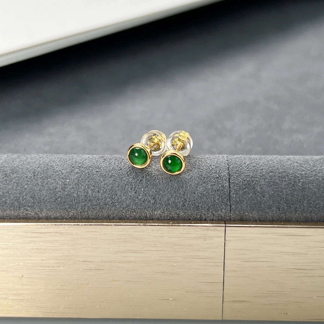 满绿翡翠耳钉S925银