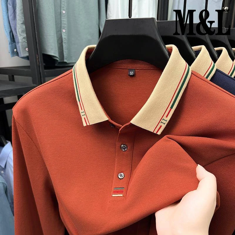 【澳门&专柜】珠地棉恤中年男士长袖衫纯棉有领恤打底衫爸爸秋装