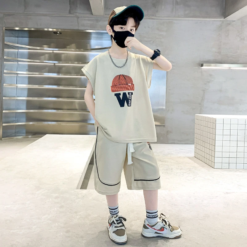 男童夏季短袖套装2025新款潮流中大童男孩学生运动短裤T恤两件套