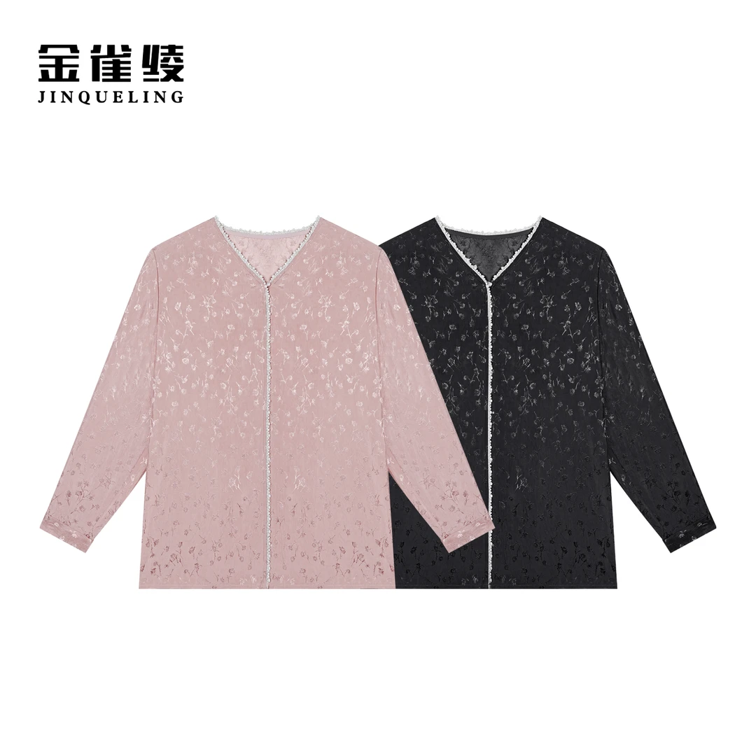 金雀绫【花弄影】春秋100醋酸时尚提花女士撞条衬衫SZA1S023