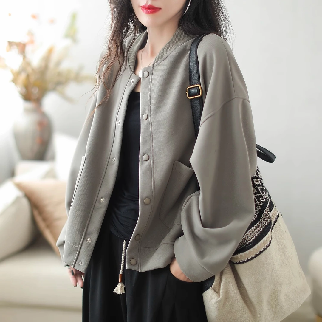 哥弟阿玛施正品纯色简约女士棒球服卫衣春秋大尺码休闲百搭通勤长