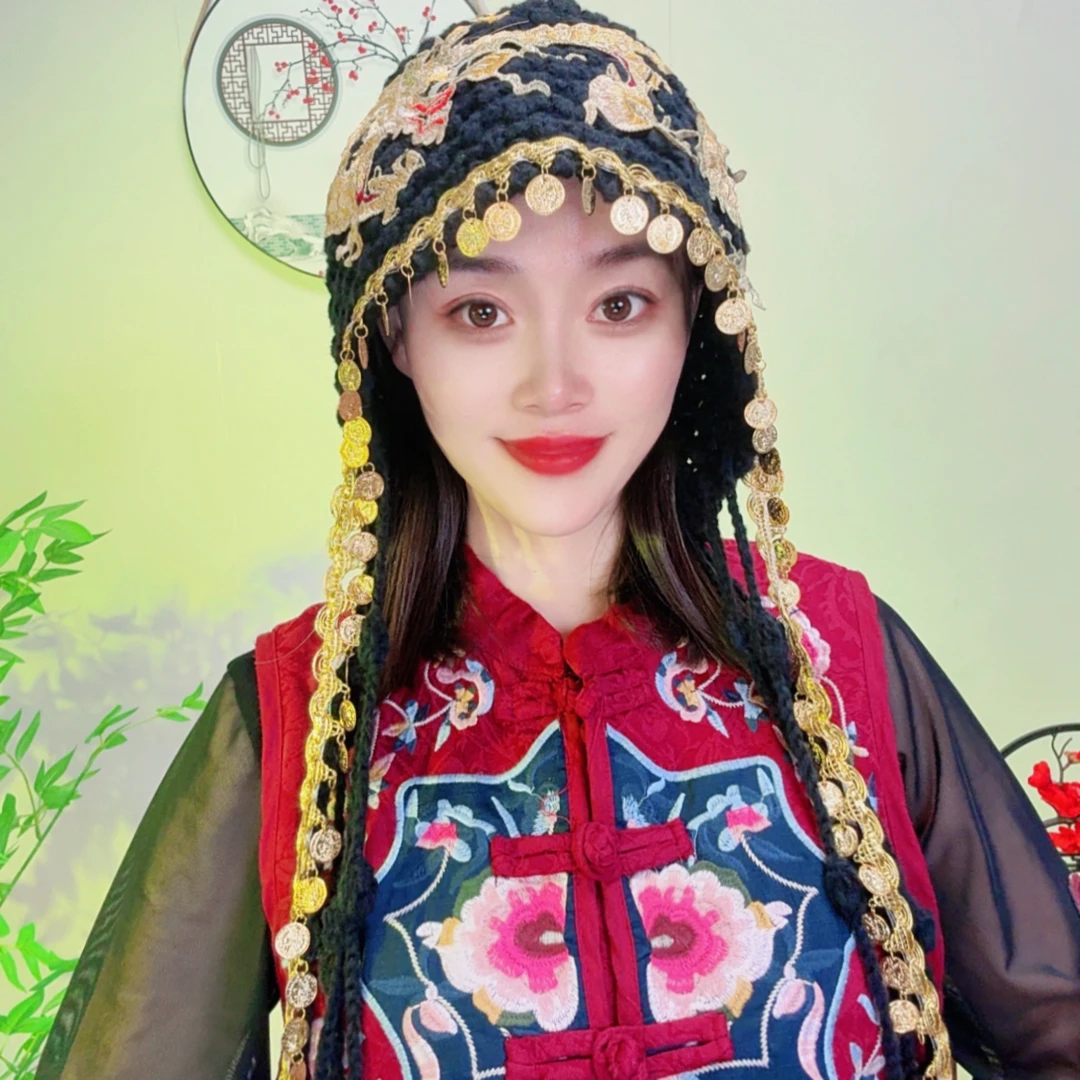 秋季新款民族风刺绣时尚编织流苏毛线帽子女护耳针织包头帽套头帽