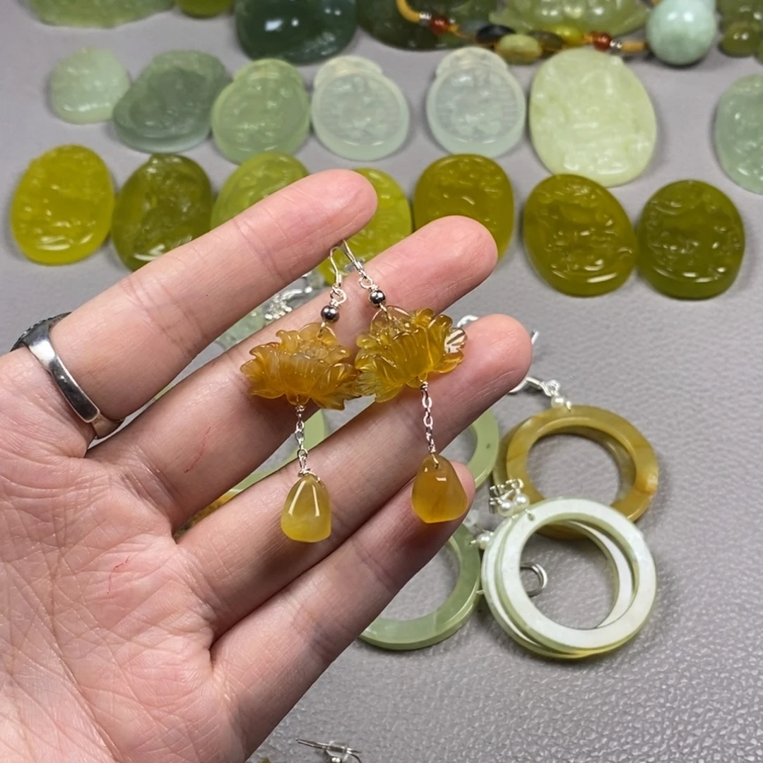 蛇纹石玉未镶嵌挂件耳饰耳环项链