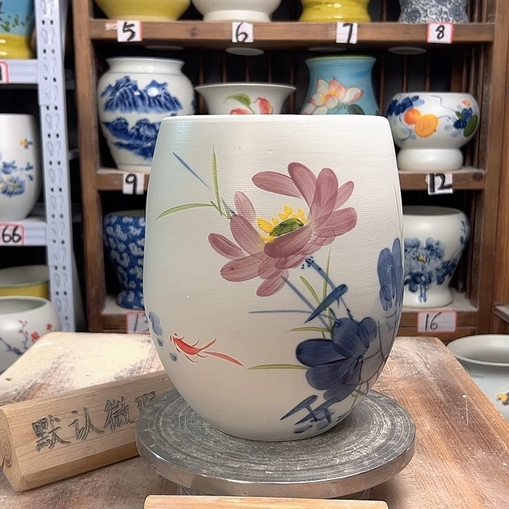 陶但盆青花荷花陶瓷