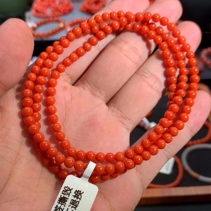 南红玛瑙未镶嵌多圈4mm➕打水沟柿子红