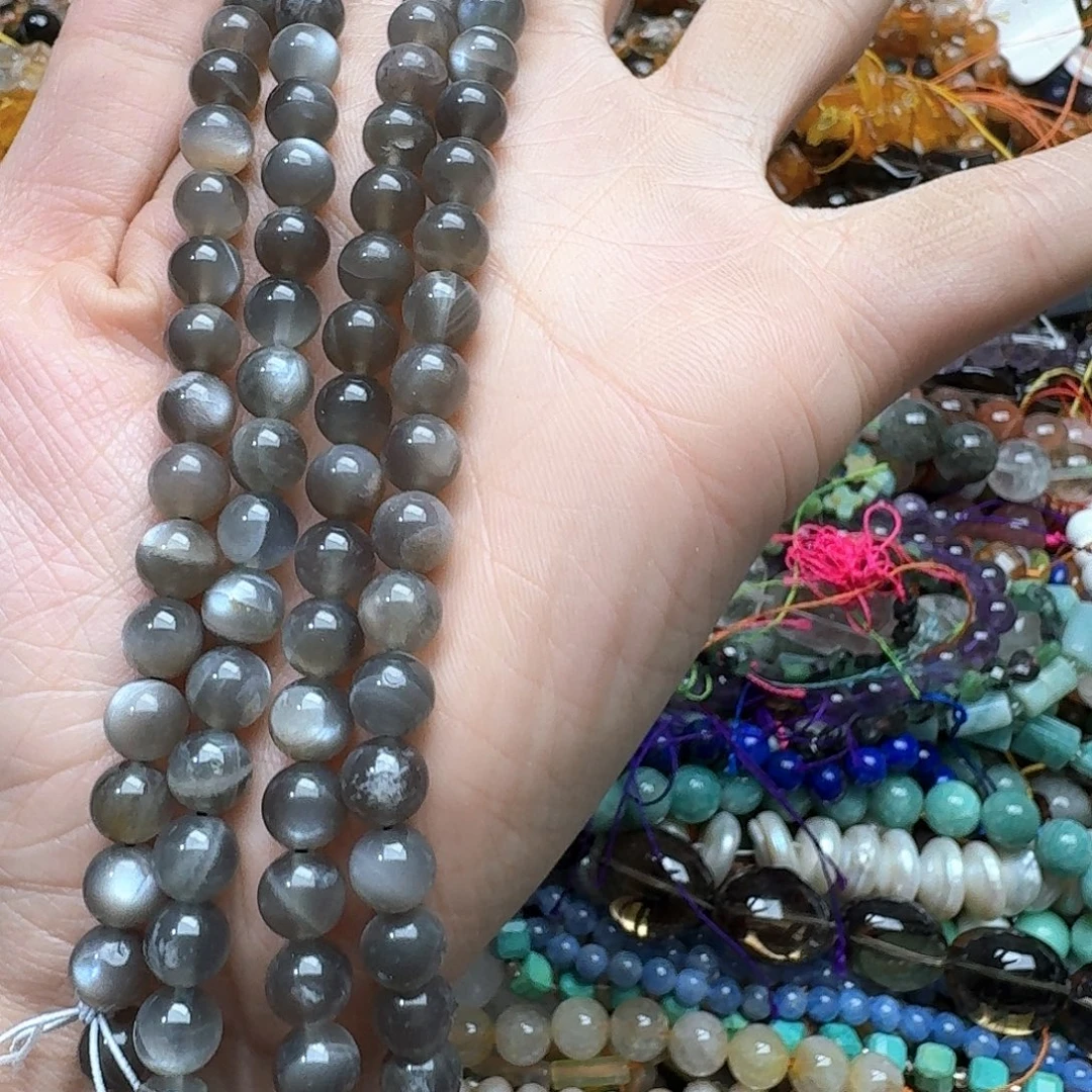 玛瑙/玉髓未镶嵌珠宝半成品一条8mm黑金骨干