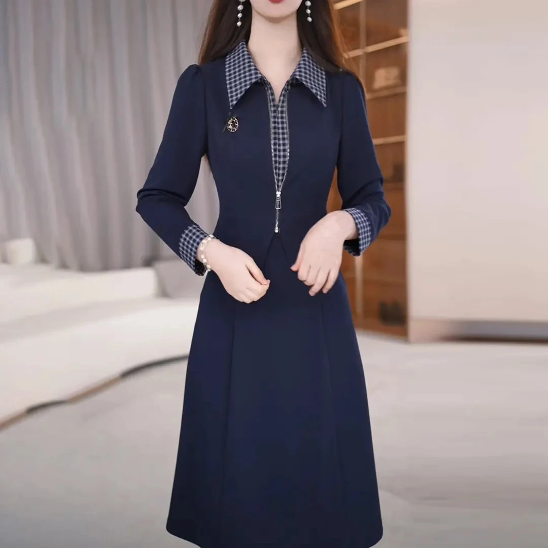 玖慕女装秋装新款时尚假两件连衣裙修身显瘦气质中长款洋气减龄裙