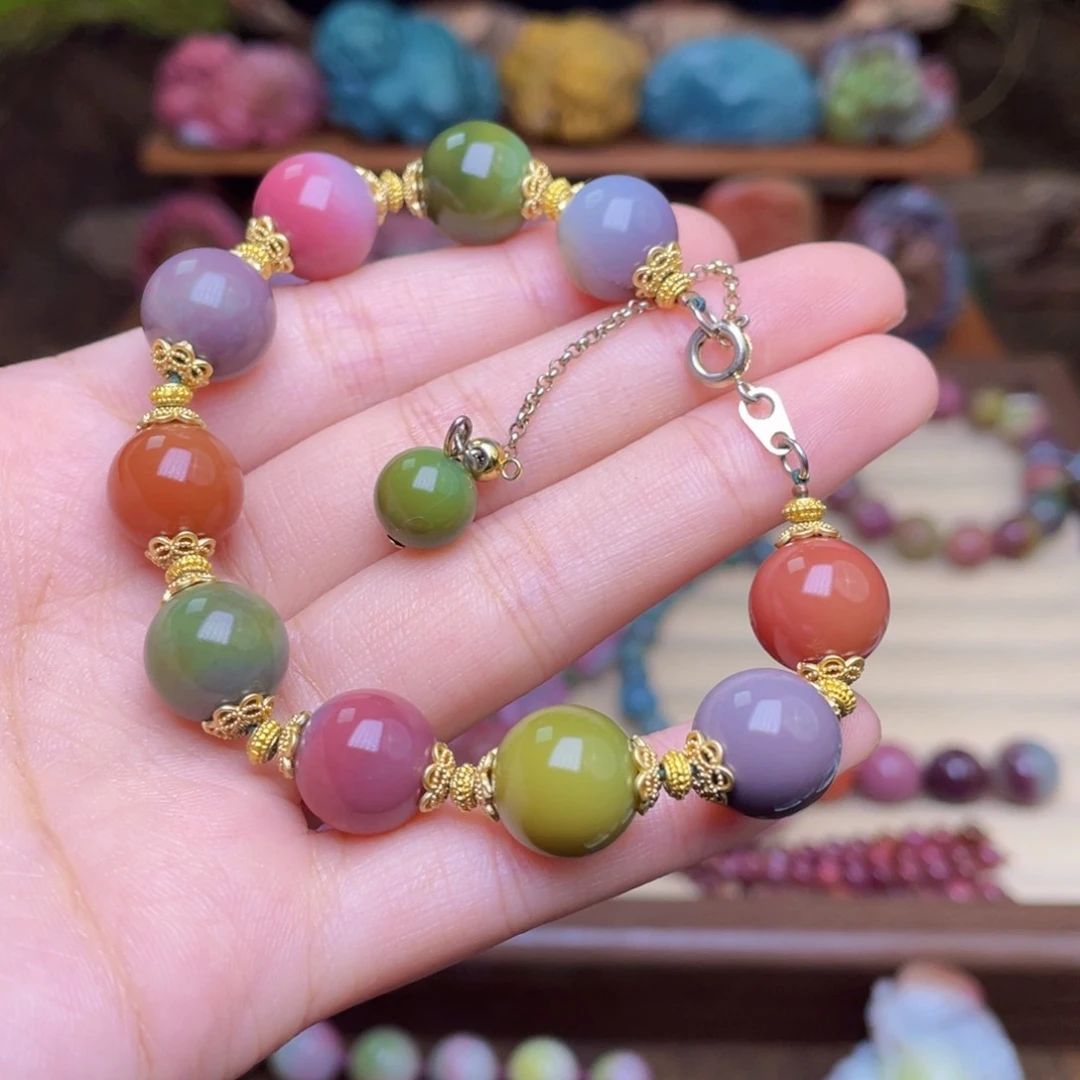 玛瑙/玉髓合金珠宝半成品露**u盐源玛瑙艳丽色手链