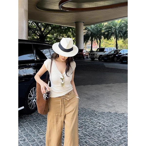 UMI 大U领短袖弹力针织衫夏季修身百搭显瘦上衣女2025年夏季新品