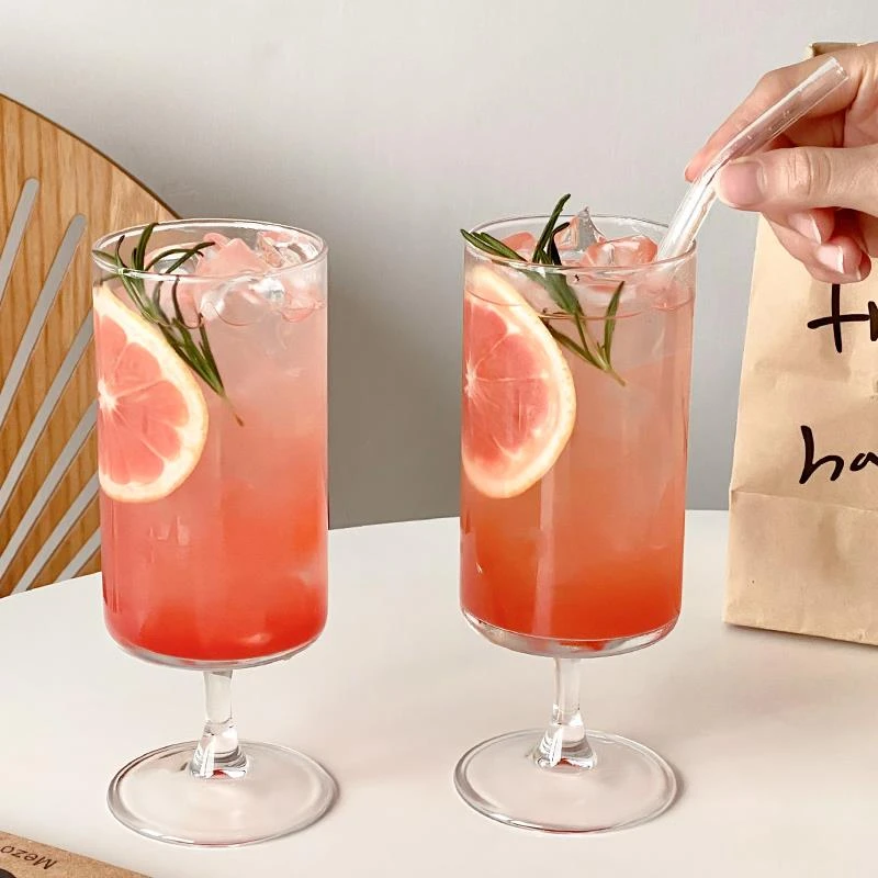ins风网红咖啡厅高脚饮品杯 玻璃杯子奶茶店果汁杯冷饮料杯高颜值