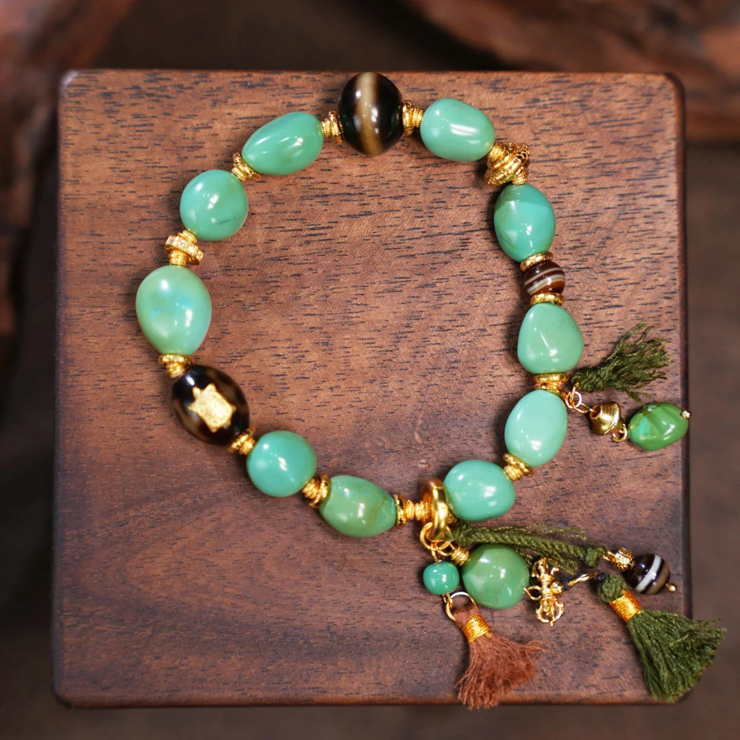 【壹芳珠宝】天然原矿绿松随形翠豆豆一线设计单圈