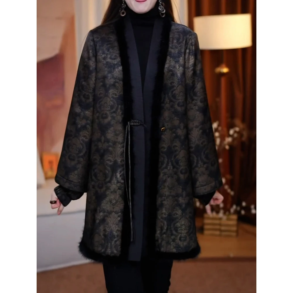 高档大气洋气轻奢印花棉服2025秋冬新款休闲宽松显瘦保暖外套上衣