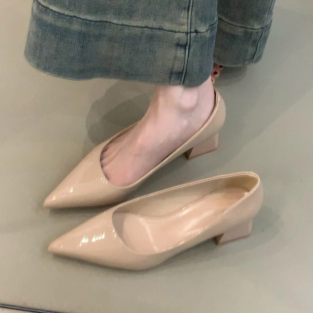 羊皮版~法式金典通勤工作鞋尖头百搭浅口单鞋子一脚蹬气质高跟鞋