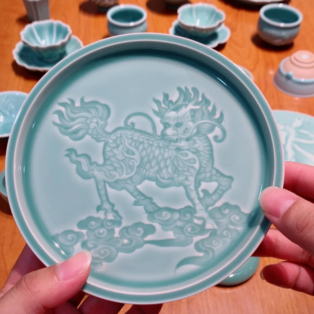 龙泉青瓷茶具壶承