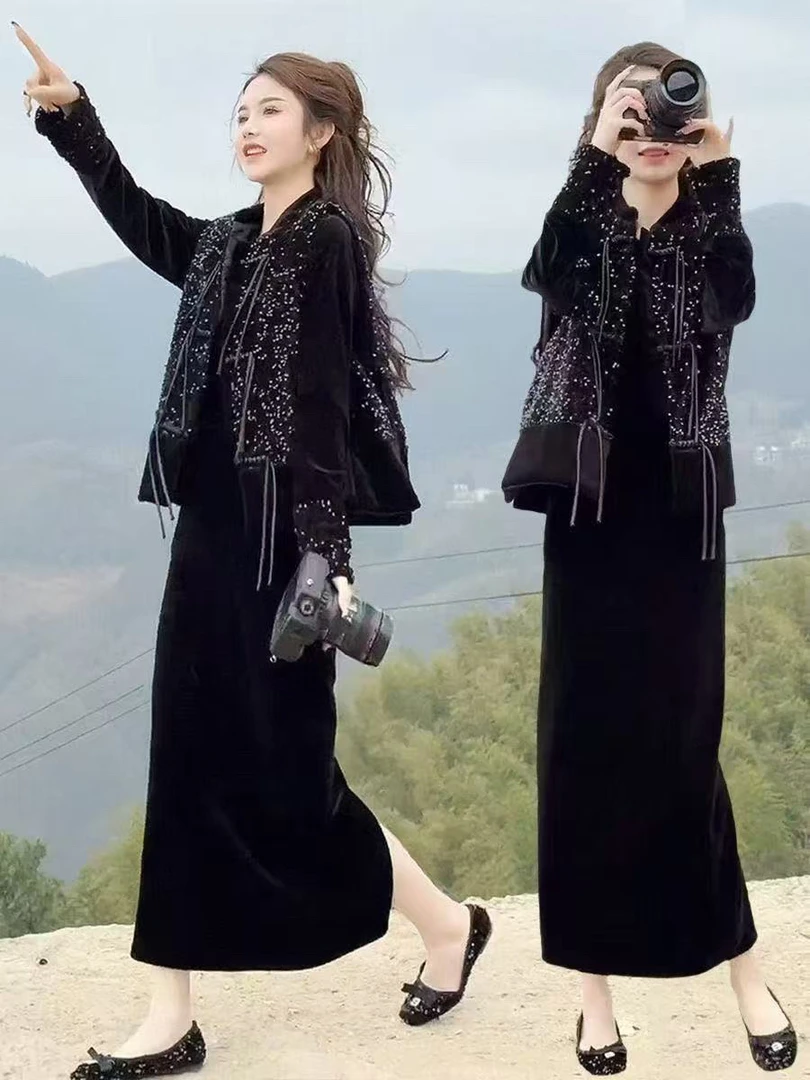 『小两口家』新年款盘扣亮片马甲套装8506