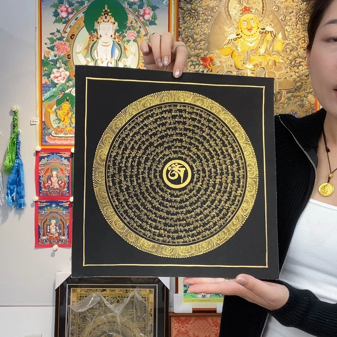 卷轴画纯手绘唐卡六字真言30厘米左右