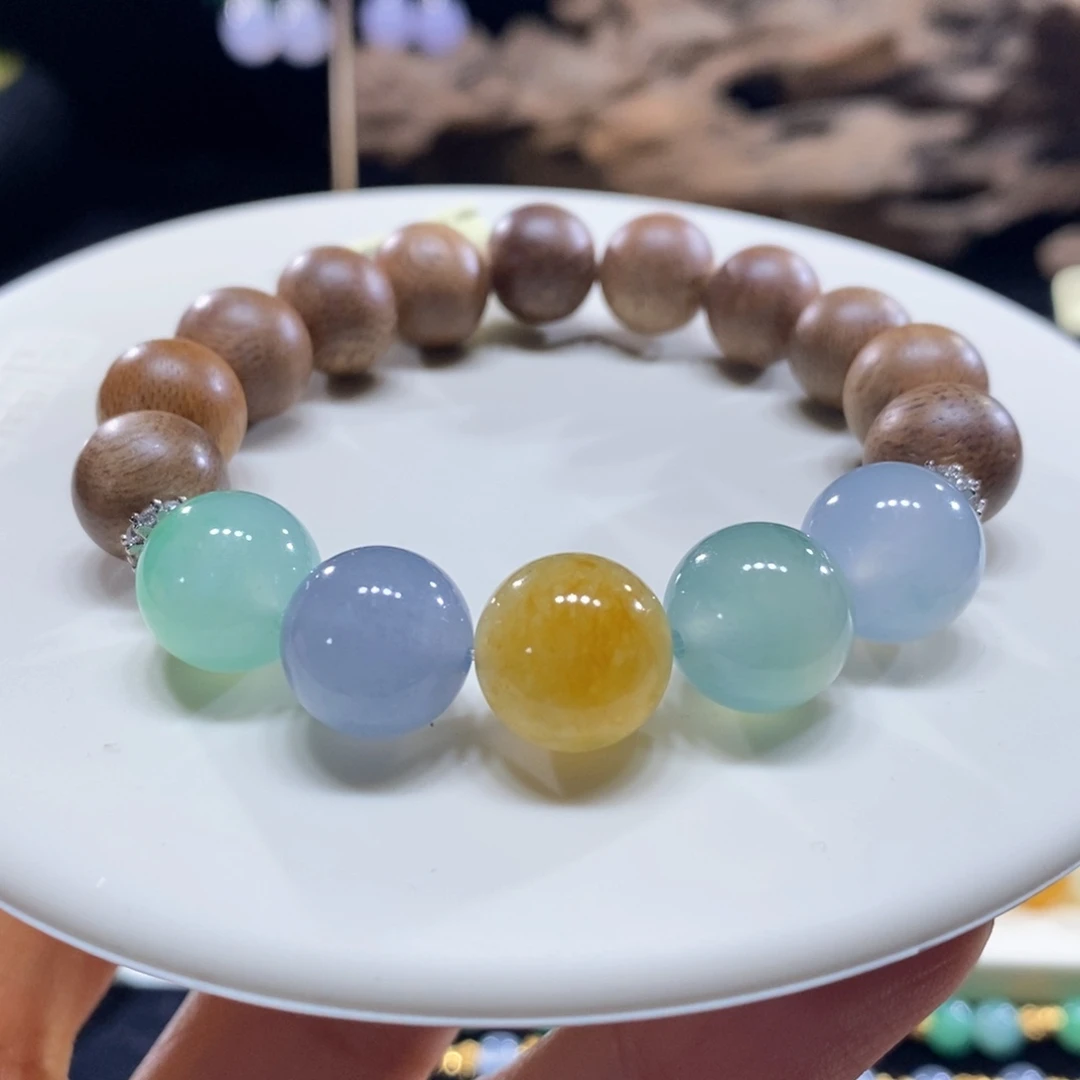 翡翠未镶嵌颈饰翡翠高冰梦幻五彩圆珠手串