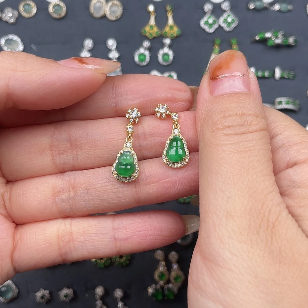 @***雨翡翠银S925镶嵌耳饰0000