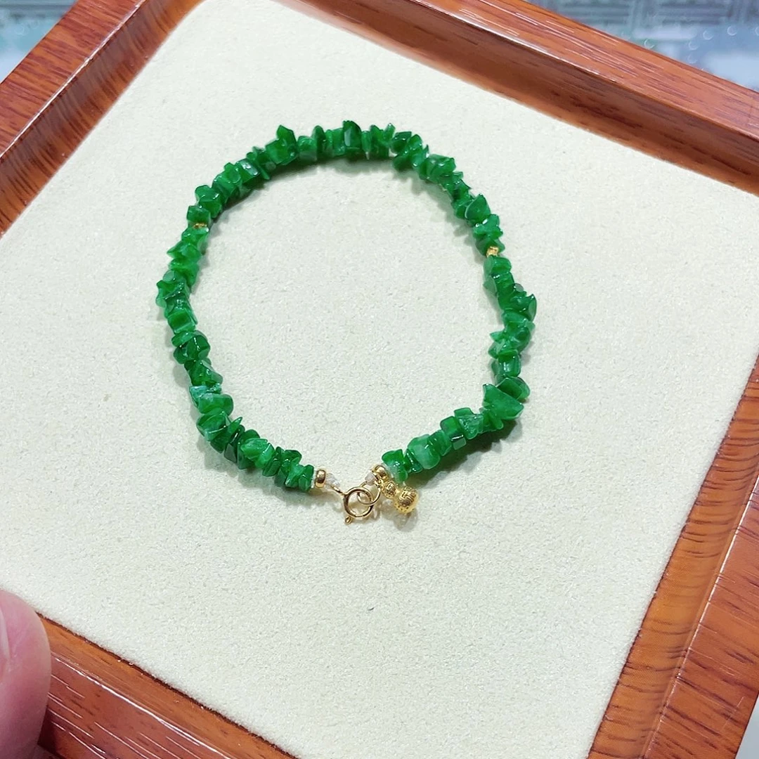 翡翠未镶嵌手链18 K金镶嵌天然缅甸翡翠A货卡5.5