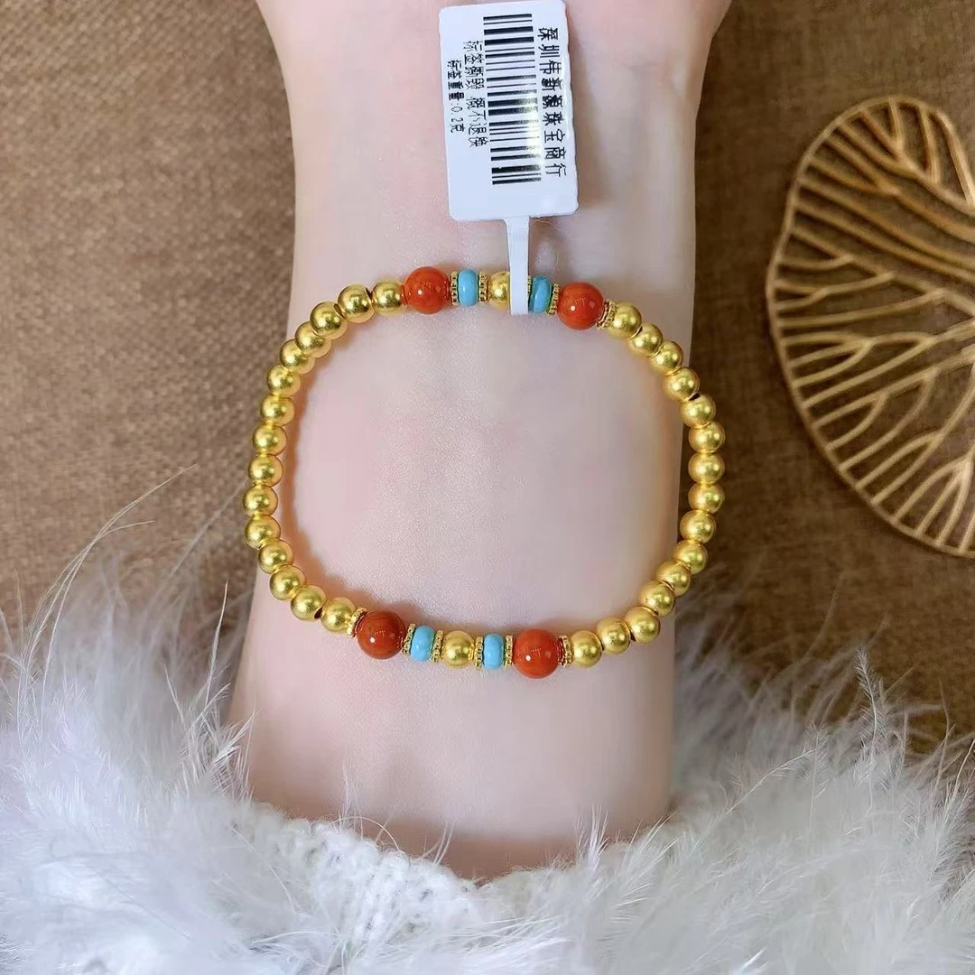 【伟新源】足金999 古法工艺 绿肥红瘦手串9.99克 （附加220）