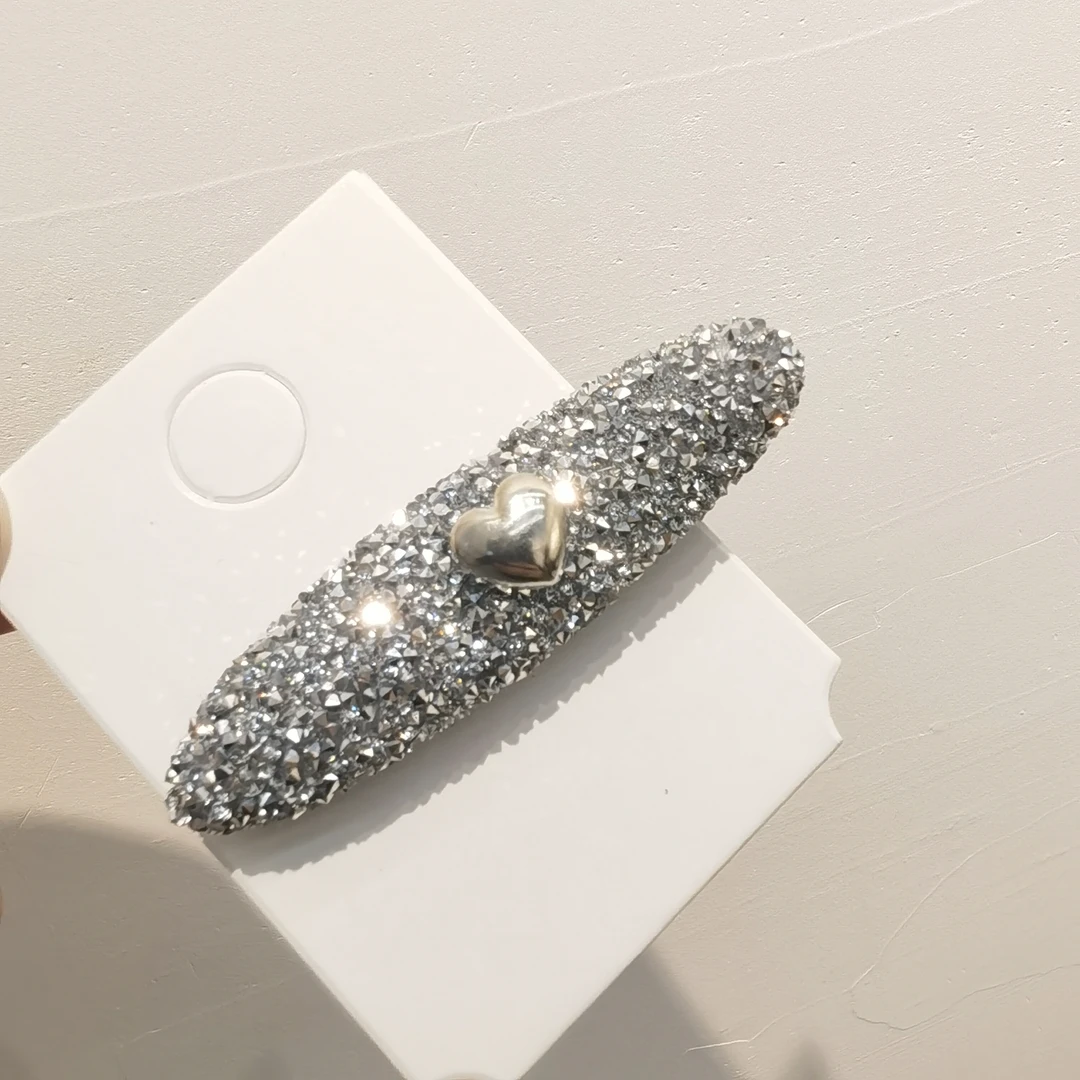 A617银色欧尼同款爱心闪闪边夹