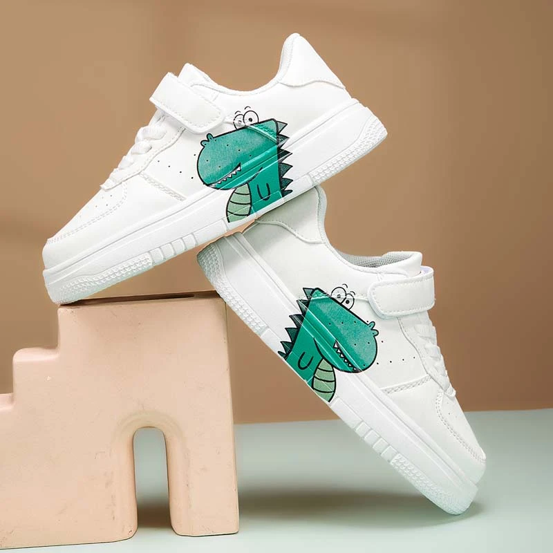 涂鸦鞋子低帮板鞋2025新款男童女童魔术贴小白鞋