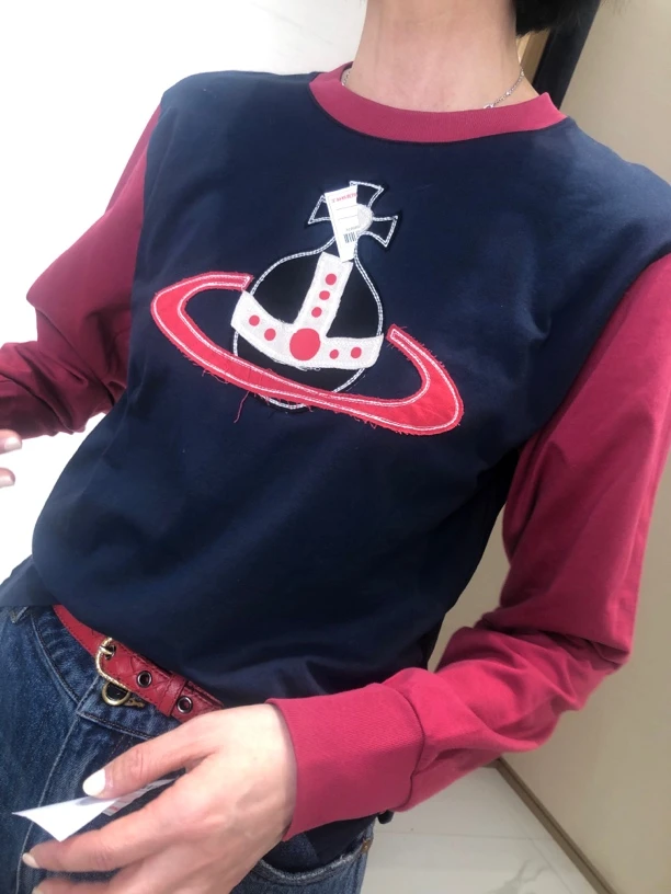 依柏杉新款拼色长袖T恤