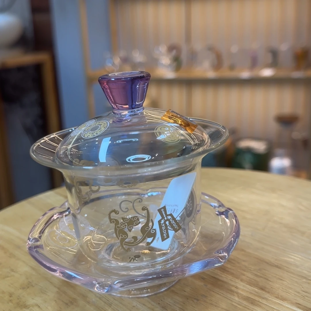 禾器瑞币纹禾荷盖碗浅紫色