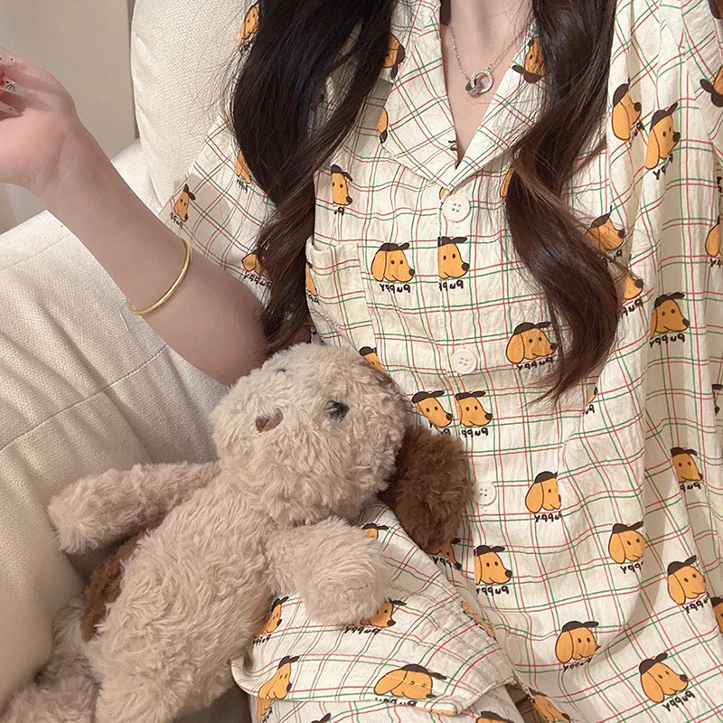 夏季新款狗子先生睡衣女短袖短裤长裤卡通三件套可爱ins风家居服
