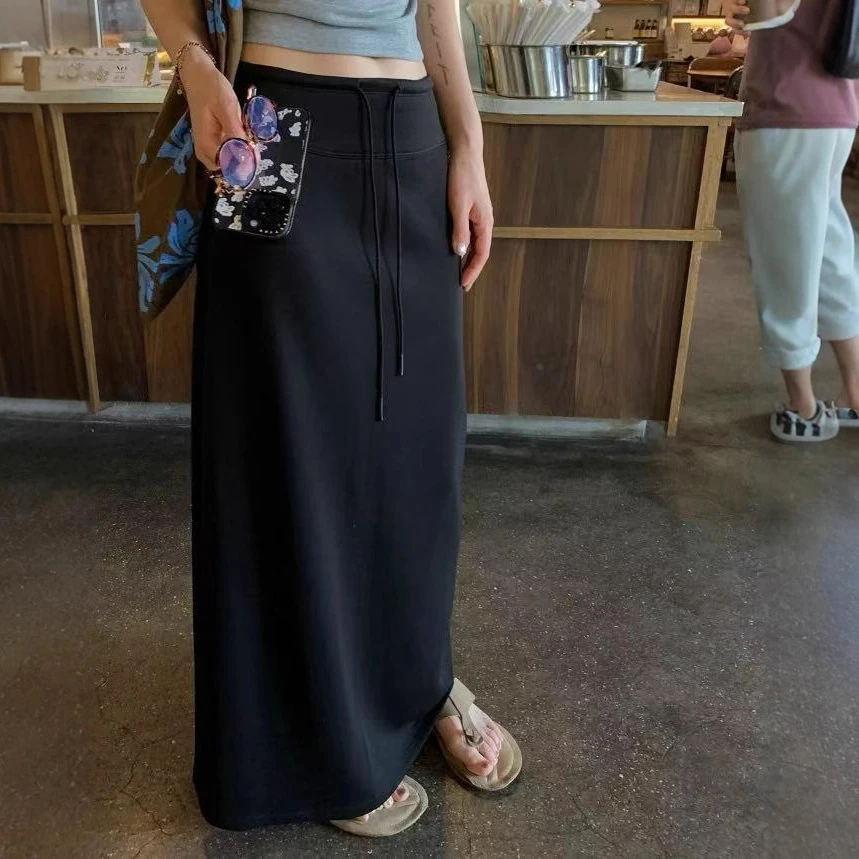 显瘦高腰百搭韩版字时尚气质半身裙女年秋季高腰显瘦太空棉黑色