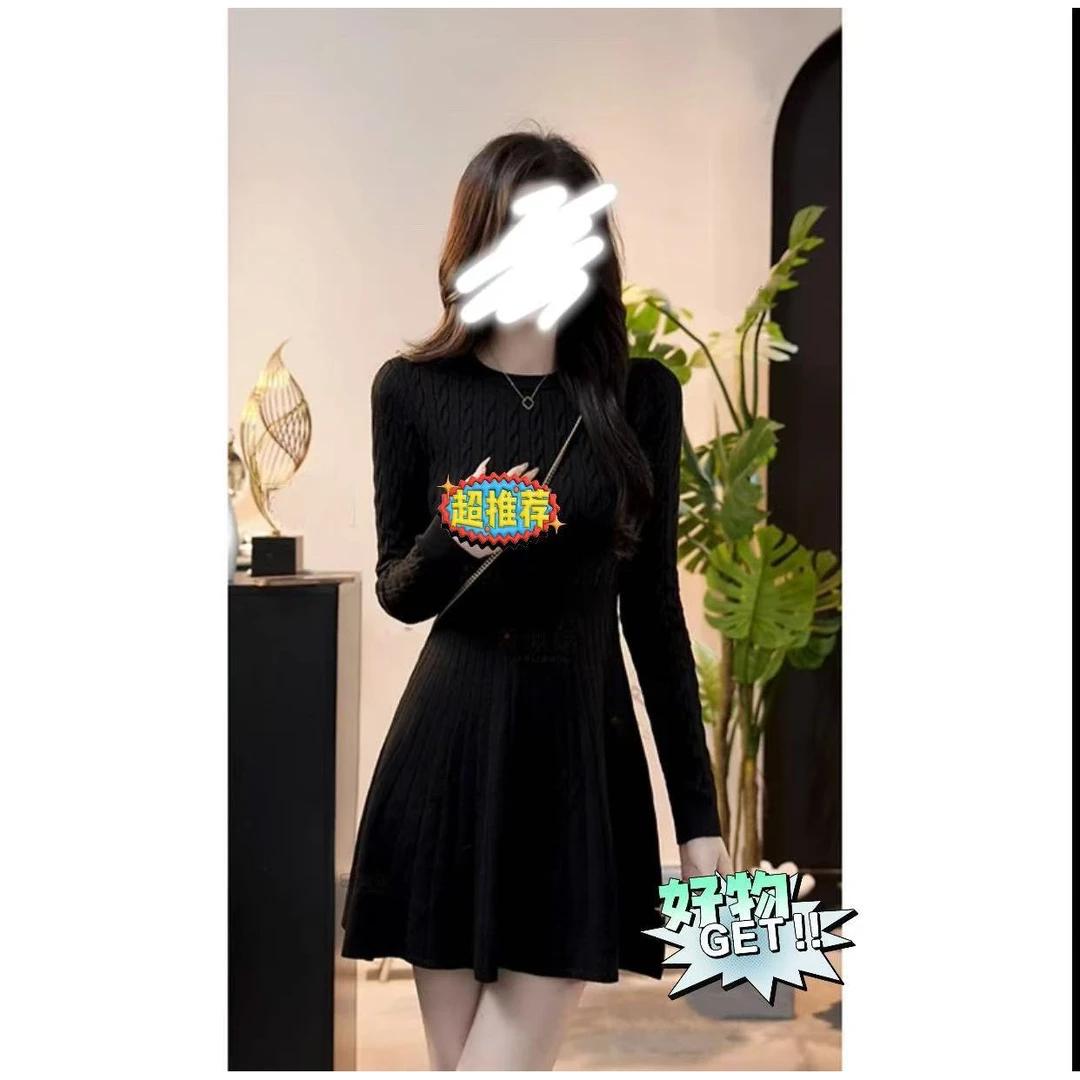 法式复古气质圆领针织连衣裙女装爆款新款收腰显瘦短裙子W1170