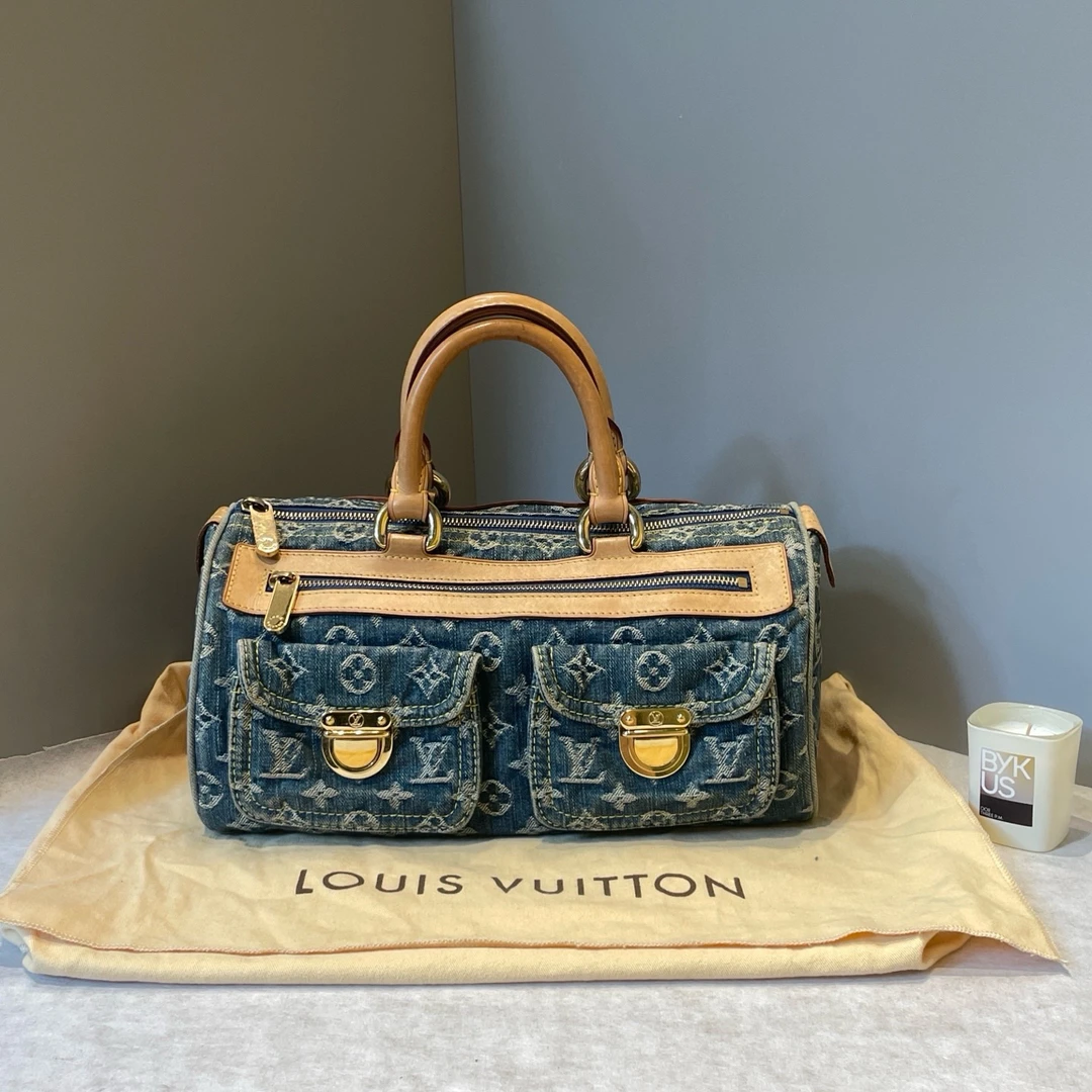 95新 LouisVuitton/路易威登 中古丹宁牛仔曼哈顿手提包 30*18*16