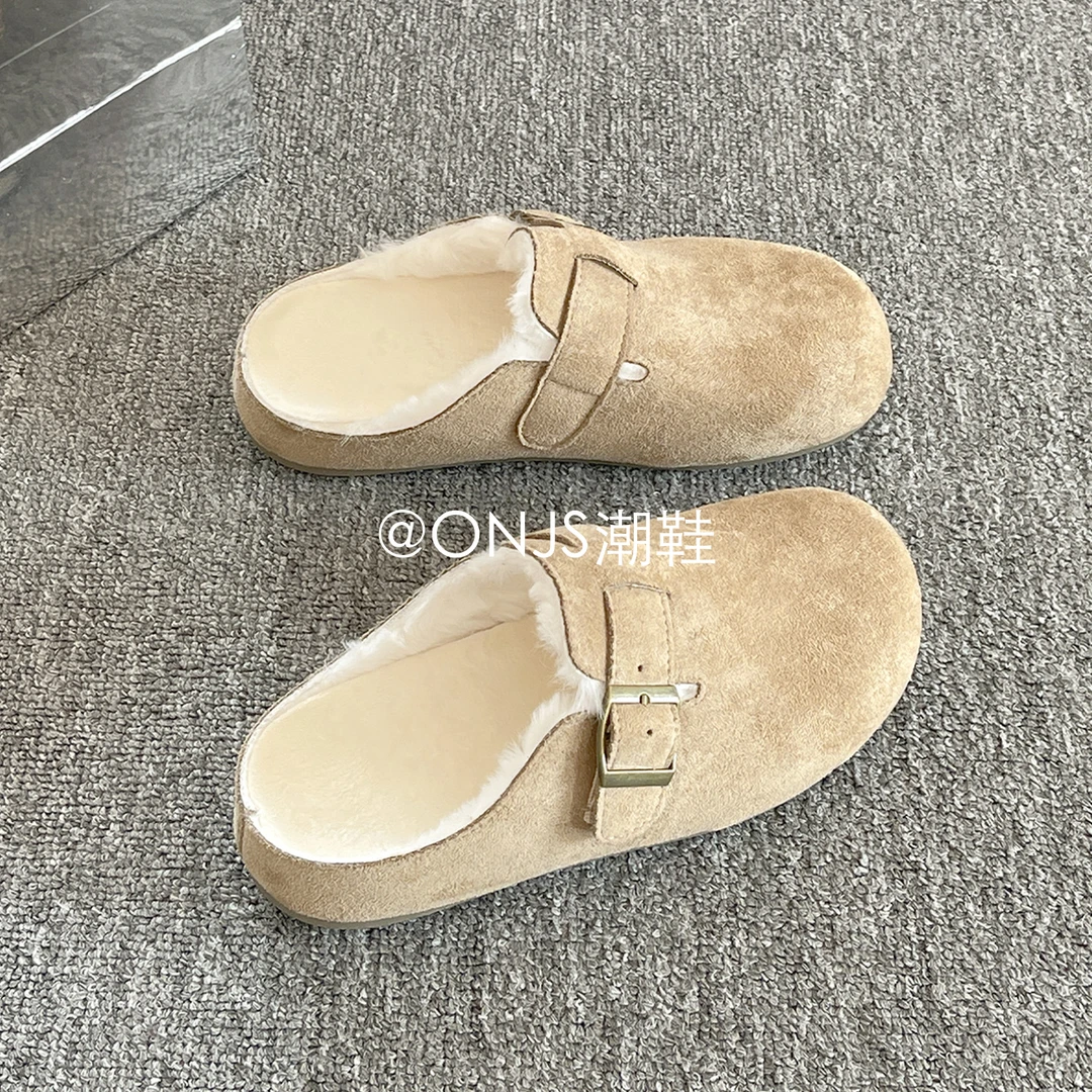 加绒勃肯鞋冬季新款2025爆款棉拖鞋女鞋外穿一脚蹬韩系平底二棉鞋