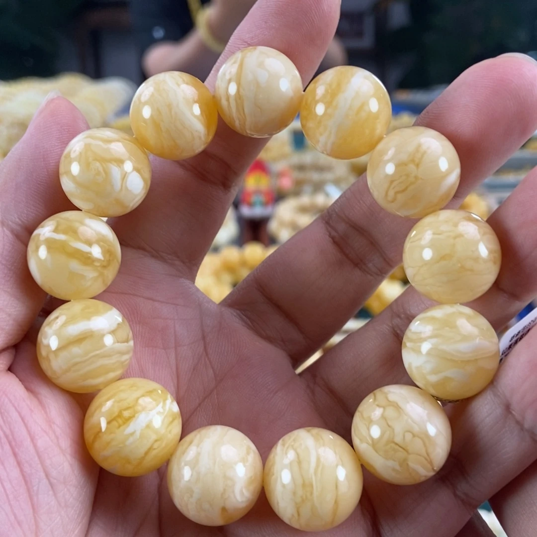 琥珀未镶嵌珠宝奇石17+同料虎皮纹手串35.2