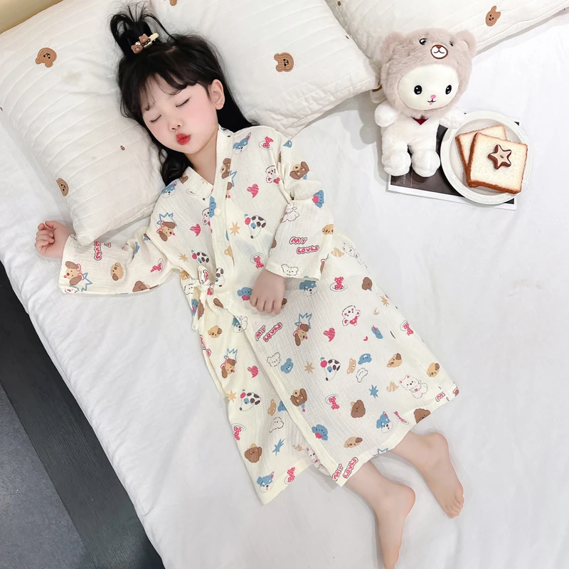 婴儿浴巾春秋纯棉宝宝浴袍长袖儿童纱布睡衣夏季男女童家居服睡袍