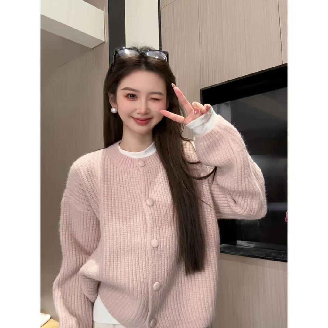 橘色毛衣外套女秋冬温柔慵懒风软糯宽松外穿圆领针织开衫