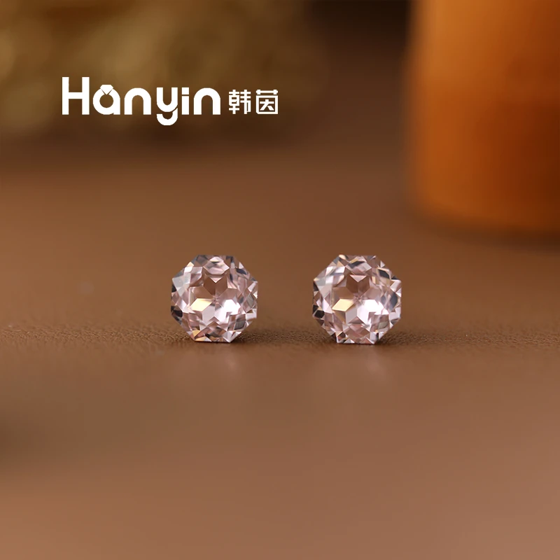 925银合成锆石耳饰 施华家纯银曼塔紫玫瑰冰花切八边形养耳洞耳钉