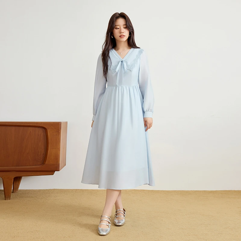 独束微胖大码女装法式娃娃领减龄连衣裙收腰显瘦字长裙2S81230