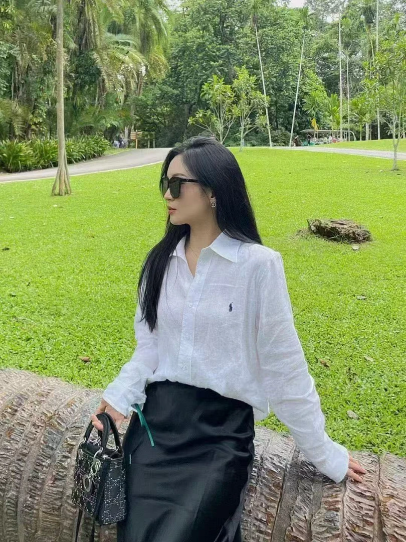 高品质小星星棉麻衬衫时尚休闲大码衬衫女款2025款运动大码衬衫