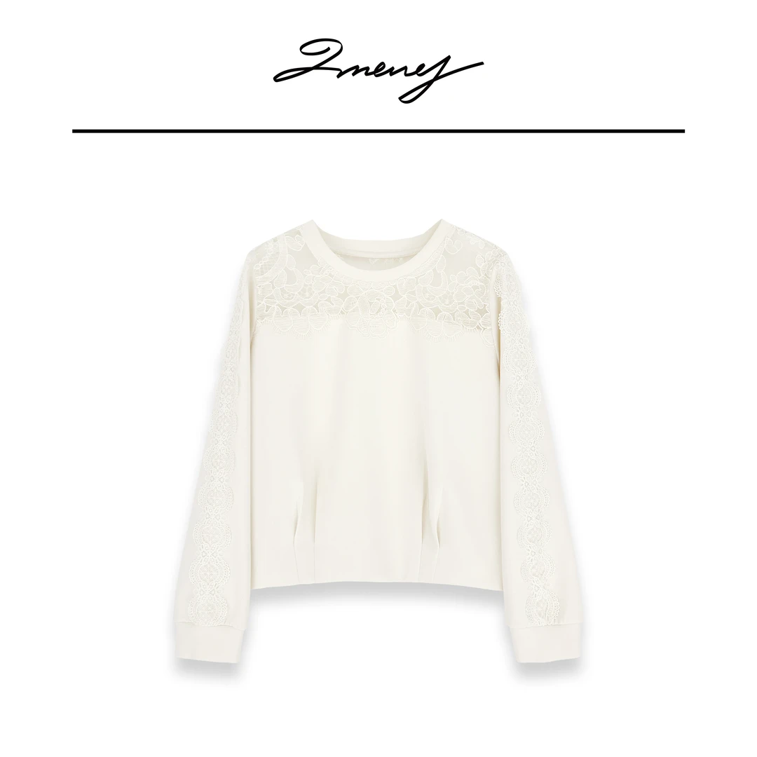 LMENY云海繁花~蕾丝圆领拼接显瘦长袖卫衣25AT013