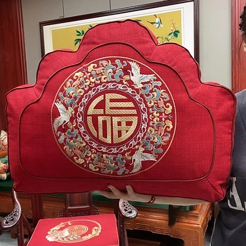 福利现货 云枕 麻布红色松鹤