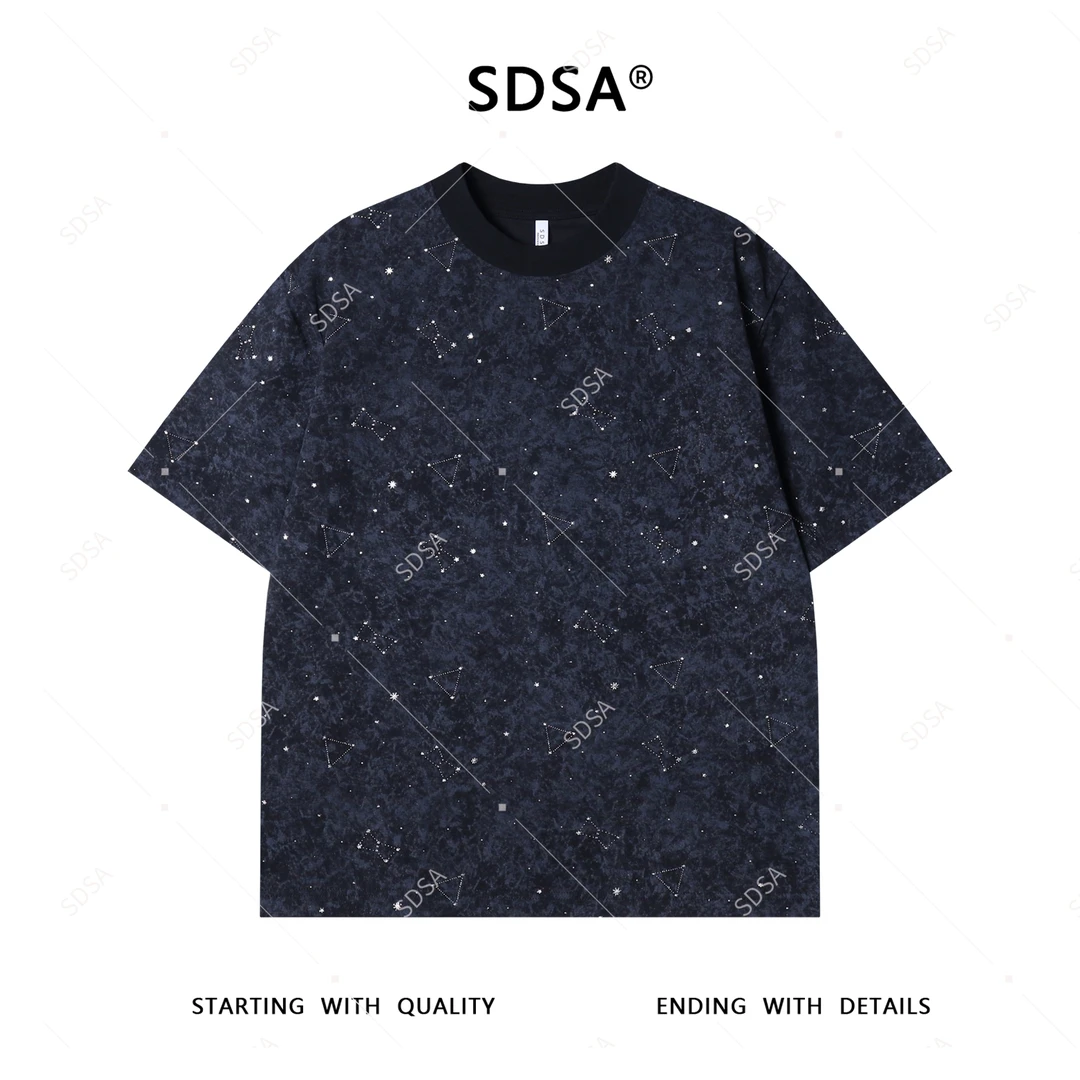 夏季高级感新款男士韩版满天星三角形设计短袖T恤百搭圆领上衣